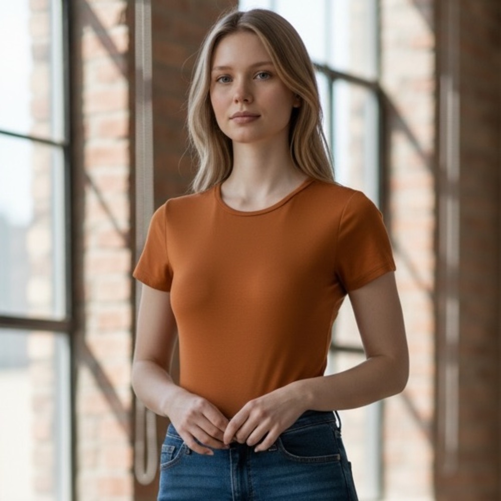 House of Harlow 1960 Rust Orange Crew Neck Stretch Bodysuit | Size Small